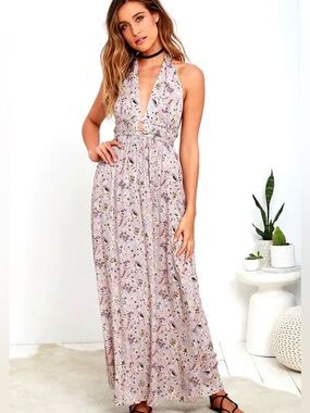 Lulu's Truth Be Told Mauve Print Halter Maxi Dress